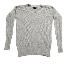C by Bloomingdale's Sweater Womens XS Gray 100% 2-Ply Cashmere Open Knit V-Neck